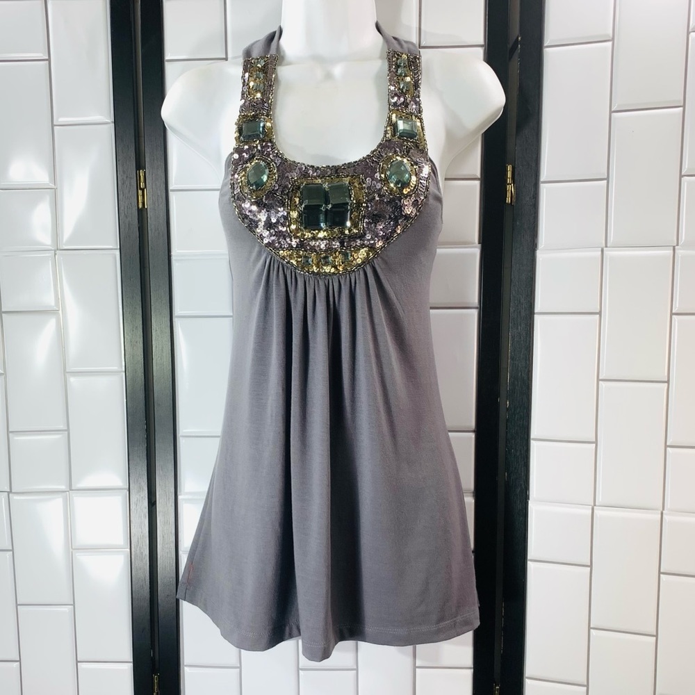LAYERED WITH LOVE Medium Sequin Stone Gray Halter